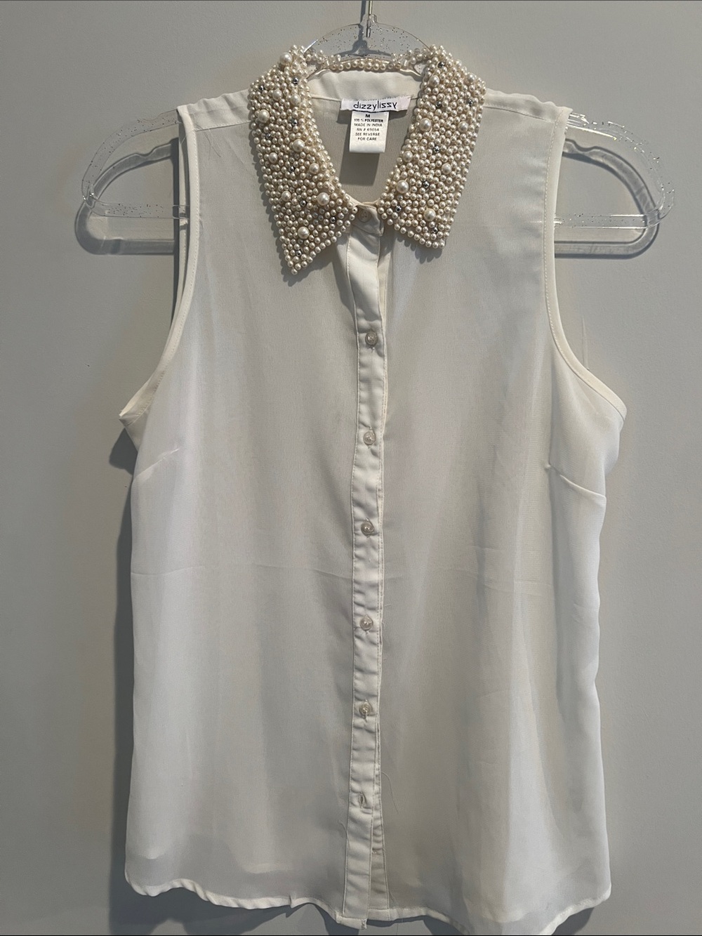 Beaded Collar Sleeveless Blouse - Cream
